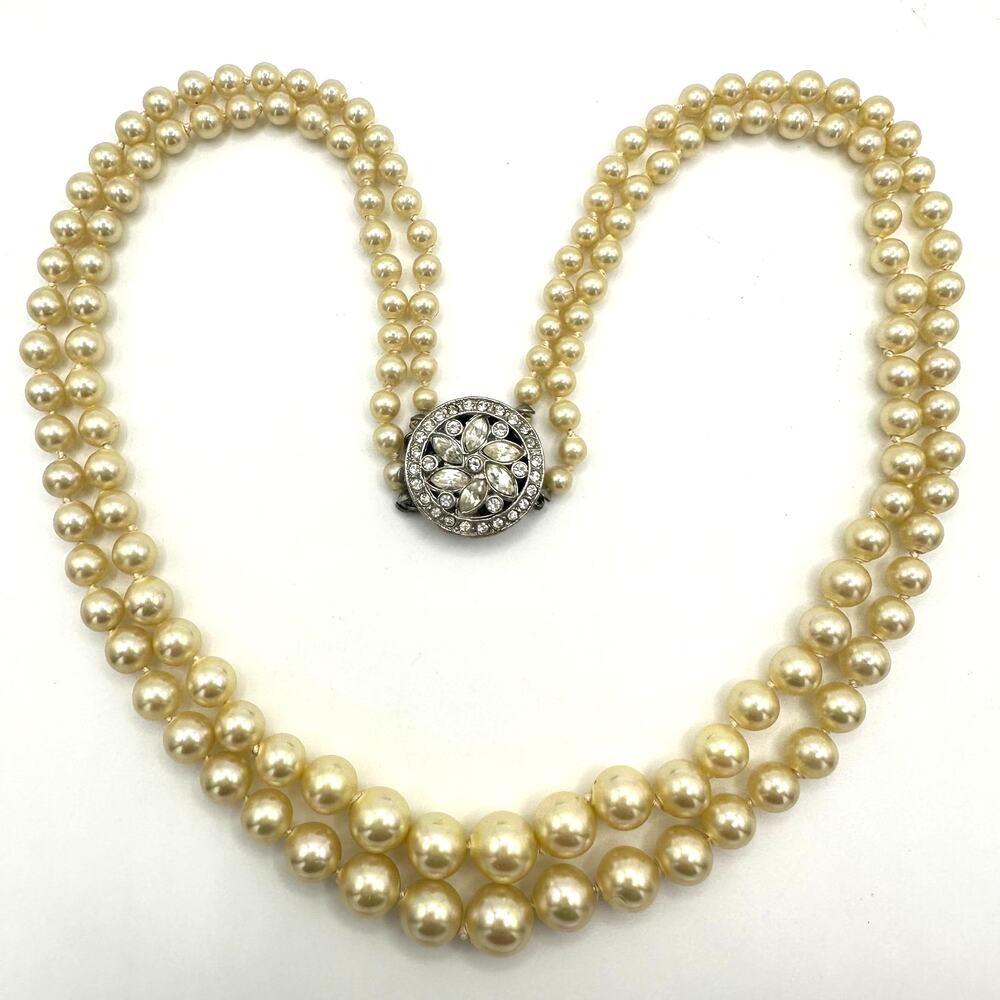 Imperial vintage 2 strand cream lucite faux pearls silver tone beaded necklace